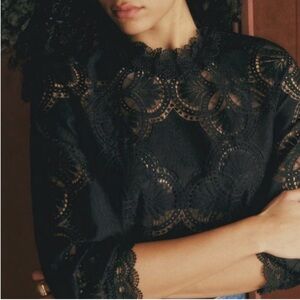 Sezane Elegant Black Lace Women's Top size 38